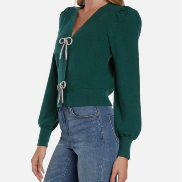 🔥Womens Plus | 🆕️Express Womens Cardigan Sweater with Silver Bow Accents. B4 - Picture 3 of 8